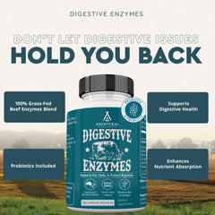 Ancestral Supplements digestive enzymes capsules closeup for easier digestion.
