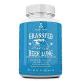 Ancestral Supplements grass-fed beef lung bottle pour shows clean labeling and potential lung support