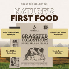 Ancestral Supplements travel-friendly packets for daily colostrum intake.