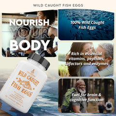 Ancestral Supplements fish eggs capsules closeup highlighting nutrient-dense formula for vitality.