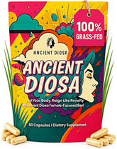 ANCIENT DIOSA Grass-Fed Liver Capsules bottle highlighting feminine vitality benefits