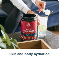 Ancient Nutrition Hydrate dissolving in water in a glass.
