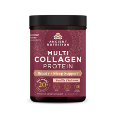 Ancient Nutrition Beauty Sleep collagen tub closeup for daily skin and nail support.