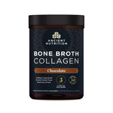 Ancient Nutrition Bone Broth Collagen Chocolate tub front highlighting multi-collagen blend for skin support