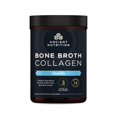 Ancient Nutrition Bone Broth Collagen Vanilla bottle showing premium powder for daily protein
