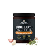 Ancient Nutrition Bone Broth Protein Powder butternut squash tub supports gut health when stirred into hot water.