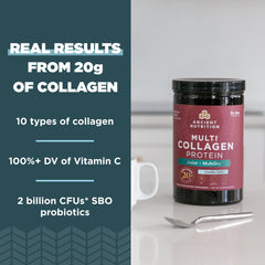 Ancient Nutrition Collagen Powder scoop added to tea demonstrates simple daily use.