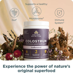 Ancient Nutrition Colostrum Superfood Powder scoop measures a serving for easy use.