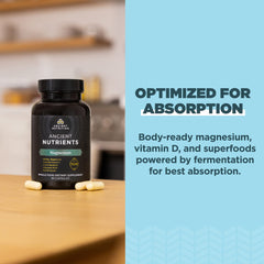 Ancient Nutrition enzyme activated magnesium processing concept image.