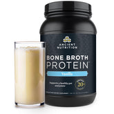Ancient Nutrition grass-fed bone broth powder vanilla tub for smoothies