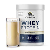 Ancient Nutrition Grass Fed Whey Vanilla Bottle shows premium protein for daily fueling