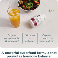 Close-up of capsules showing convenient daily format from Ancient Nutrition Hormone Balance + Collagen