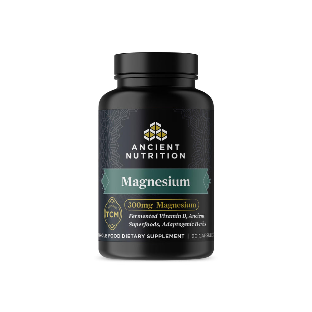Ancient Nutrition magnesium capsules bottle for daily calm and energy.