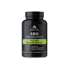 Ancient Nutrition Probiotics bottle close-up for mental clarity support