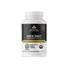 Ancient Nutrition regenerative organic probiotics bottle for daily digestion balance