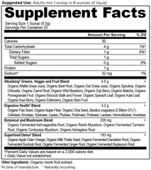 Ancient Nutrition Supergreens glass with dissolved powder demonstrating easy mixing and drinkable nutrition