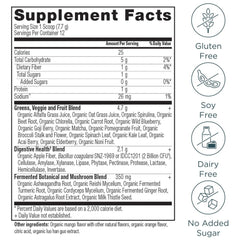 Ancient Nutrition SuperGreens mango pour demonstrates quick mix for on-the-go energy.