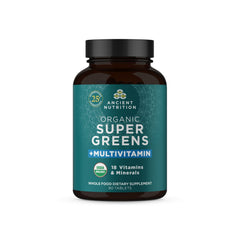 Ancient Nutrition Supergreens tablet bottle for daily energy support.