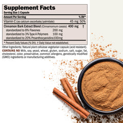 Cinnamon 400mg capsules close-up highlighting potent standardized extracts.