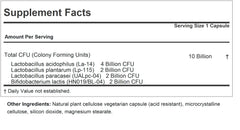 Andrew Lessman Friendly Flora bottle back label explains 10B CFU and five strains