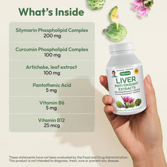 Label close-up of ANDREW LESSMAN Liver Anti-Oxidant Extracts highlighting milk thistle and turmeric
