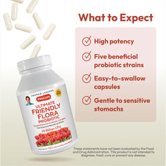 Andrew Lessman Ultimate Friendly Flora pill dispense demonstrates gentle non-acidic capsules for sensitive stomachs