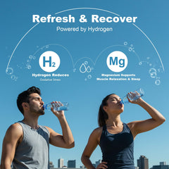 ANEVYRAQ water glass with tablet shows hydrogen-enriched hydration for daily wellness.