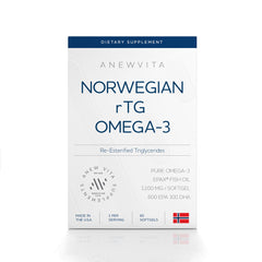 Anew Vita Norwegian RTG Omega-3 softgel bottle with EPA and DHA for cognitive and heart support