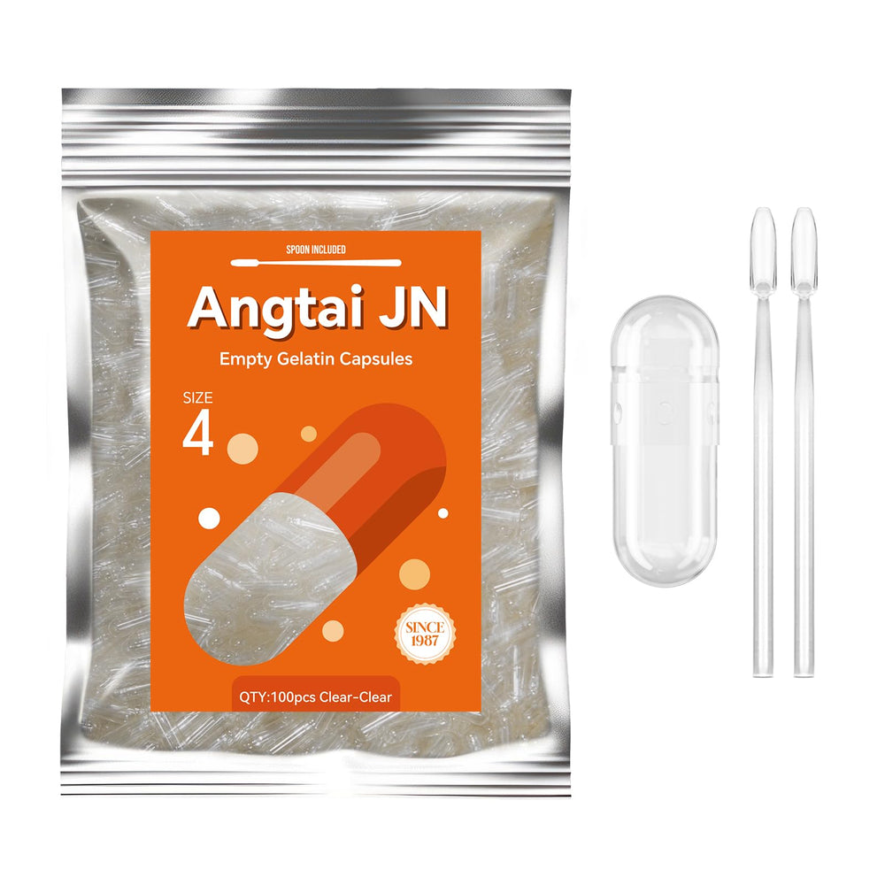 Angtai JN empty capsules size 4 with clear shells for easy filling.