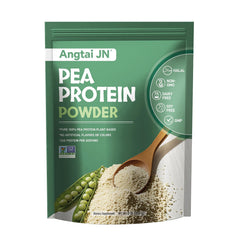 Angtai JN pea protein powder packaging front shows gluten-free, non-GMO quality for clean nutrition.