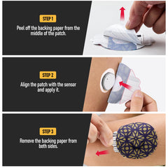 ANGTICS Dexcom G7 overpatch grid pattern gilt geometry supports durable, discreet wear.