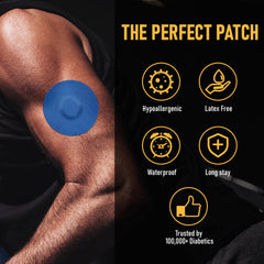 Closeup of waterproof Dexcom G7 patch showing secure adhesion during workouts