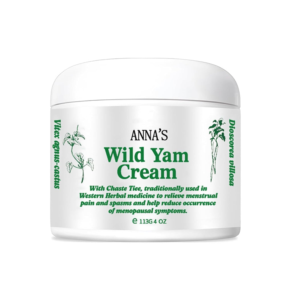 Anna's Wild Yam Cream bottle shown for daily use to support hormonal balance.