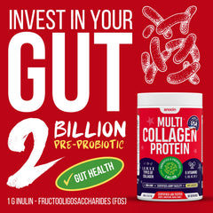 anocin collagen powder label closeup showing five collagen types I–X.