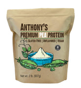 Anthony's Premium Pea Protein bottle pour—unflavored powder for customizable shakes.
