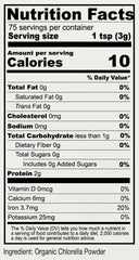 Scoop of Anthony's chlorella powder in a bowl, highlighting easy digestion from broken cell wall.