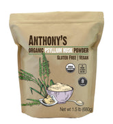 Anthony's Organic psyllium husk powder bottle front, premium fiber for daily digestive support.