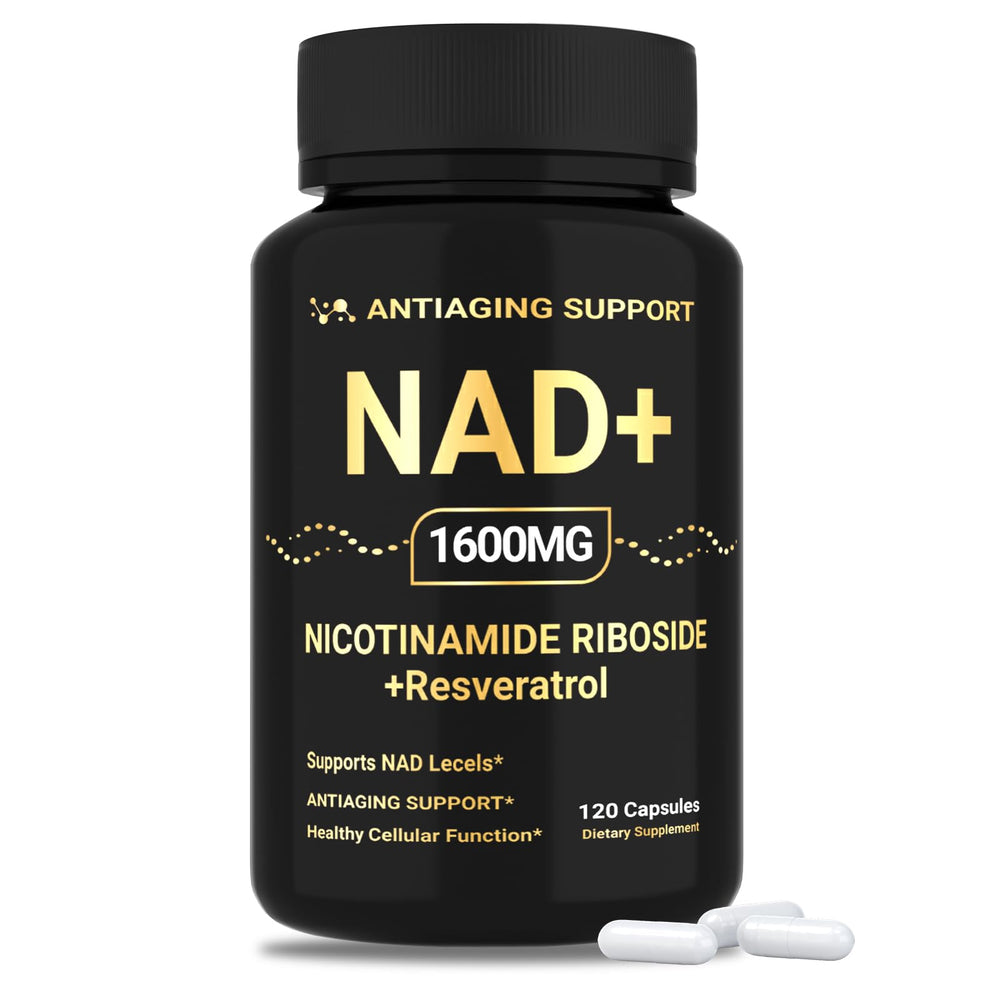 ANTIAGING SUPPORT NAD supplement bottle close-up highlighting vegan capsules for daily energy