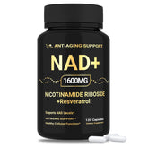 ANTIAGING SUPPORT NAD supplement bottle close-up highlighting vegan capsules for daily energy