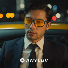ANYLUV blue light glasses side view showing slim profile for gaming.