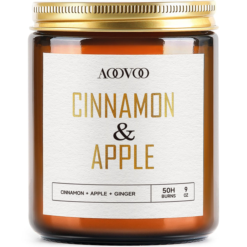 AOOVOO Apple Cinnamon Candle jar enhances room with elegant presentation.