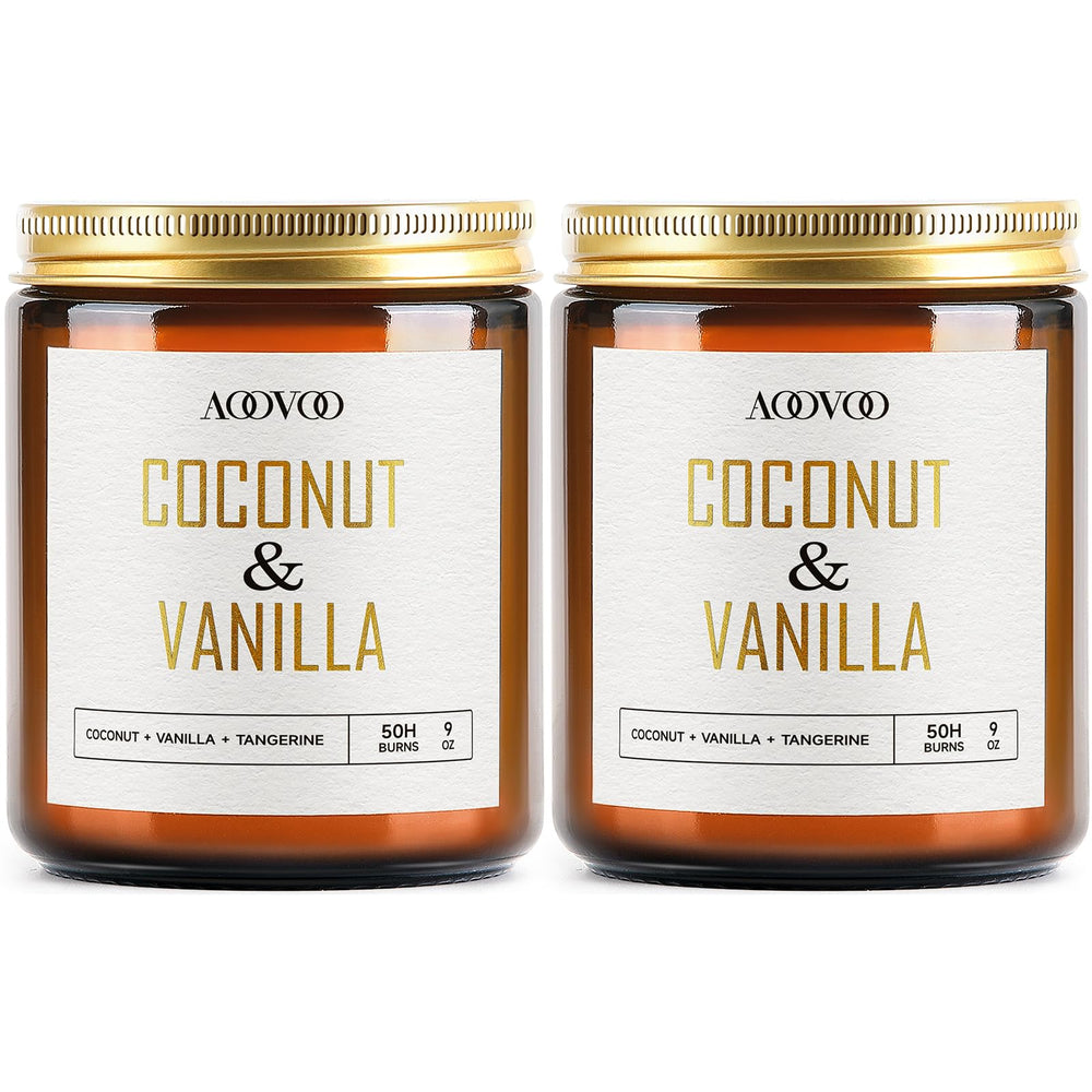 AOOVOO Coconut Vanilla Candle jar showcases elegant design for a cozy home ambiance.