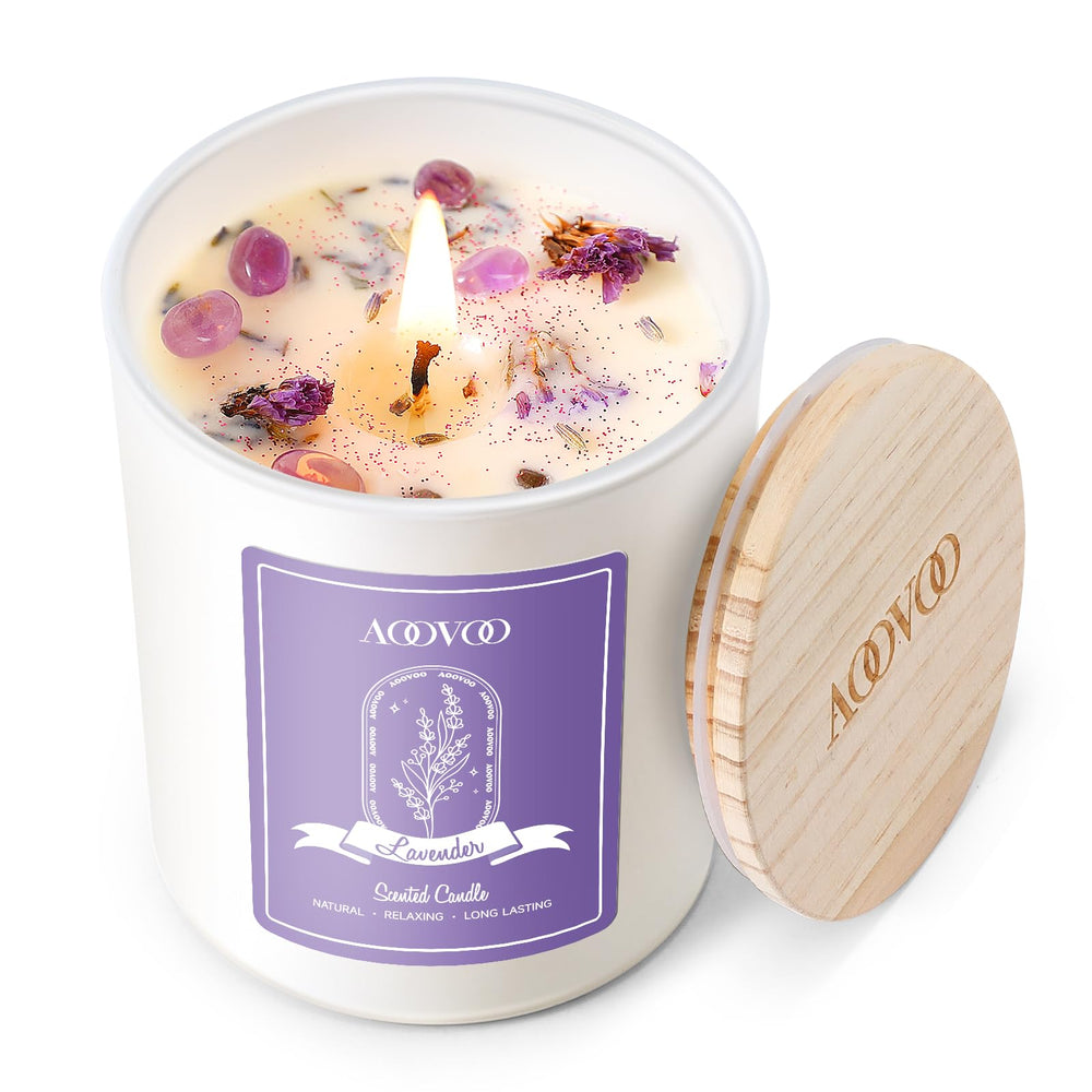 AOOVOO lavender candle packaging ideal for gifting and display.