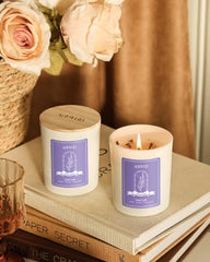 Dried flowers and crystals on AOOVOO lavender candle