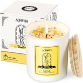 AOOVOO vanilla scented candle with crystals inside for calming ambiance.