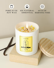 Close up of embedded crystals and soft wax glow enhancing relaxation and focus.