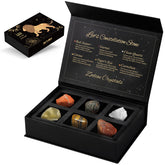 Aovila Leo Crystals Gift Set box closeup showing polished stones for uplifting energy