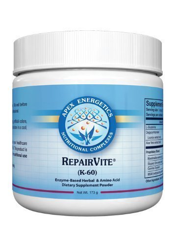 Apex Energetics K-60 Repairvite bottle with compact packaging for convenient daily supplement use