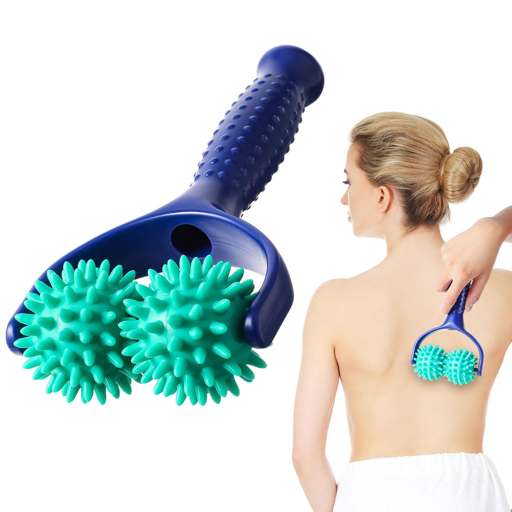 APLZGMG handheld spiky roller with blue-green wheels for targeted relief.