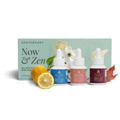 Apothékary Now & Zen Starter Set packaging for a calming routine.